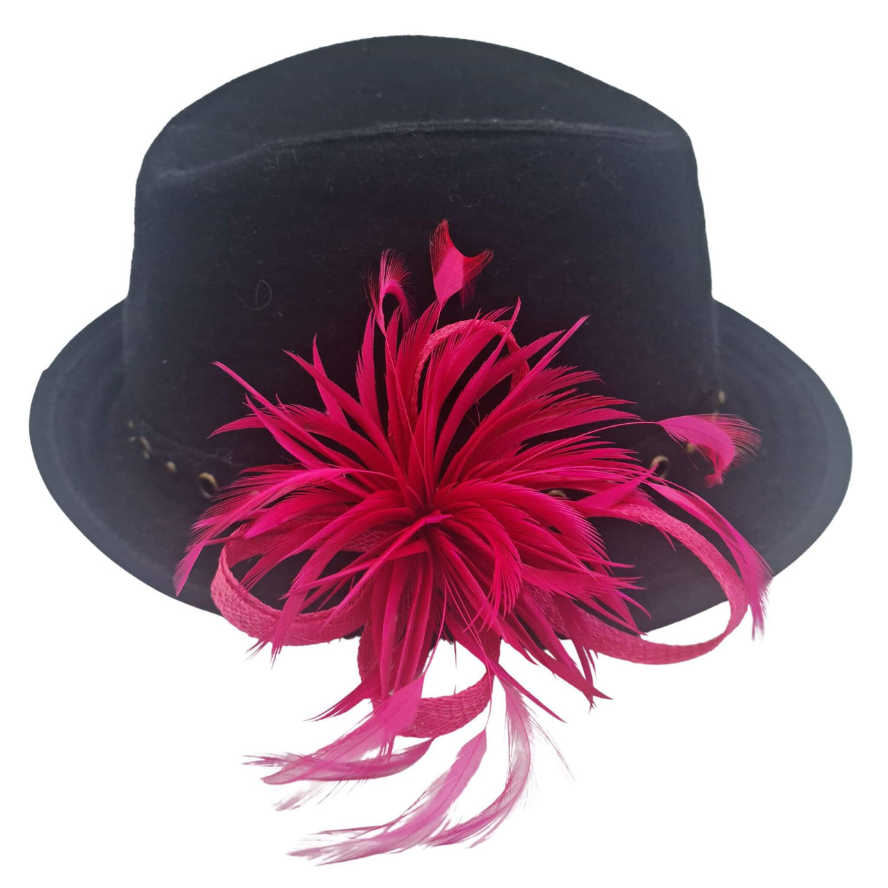 Broche-tocado con plumas color fucsia