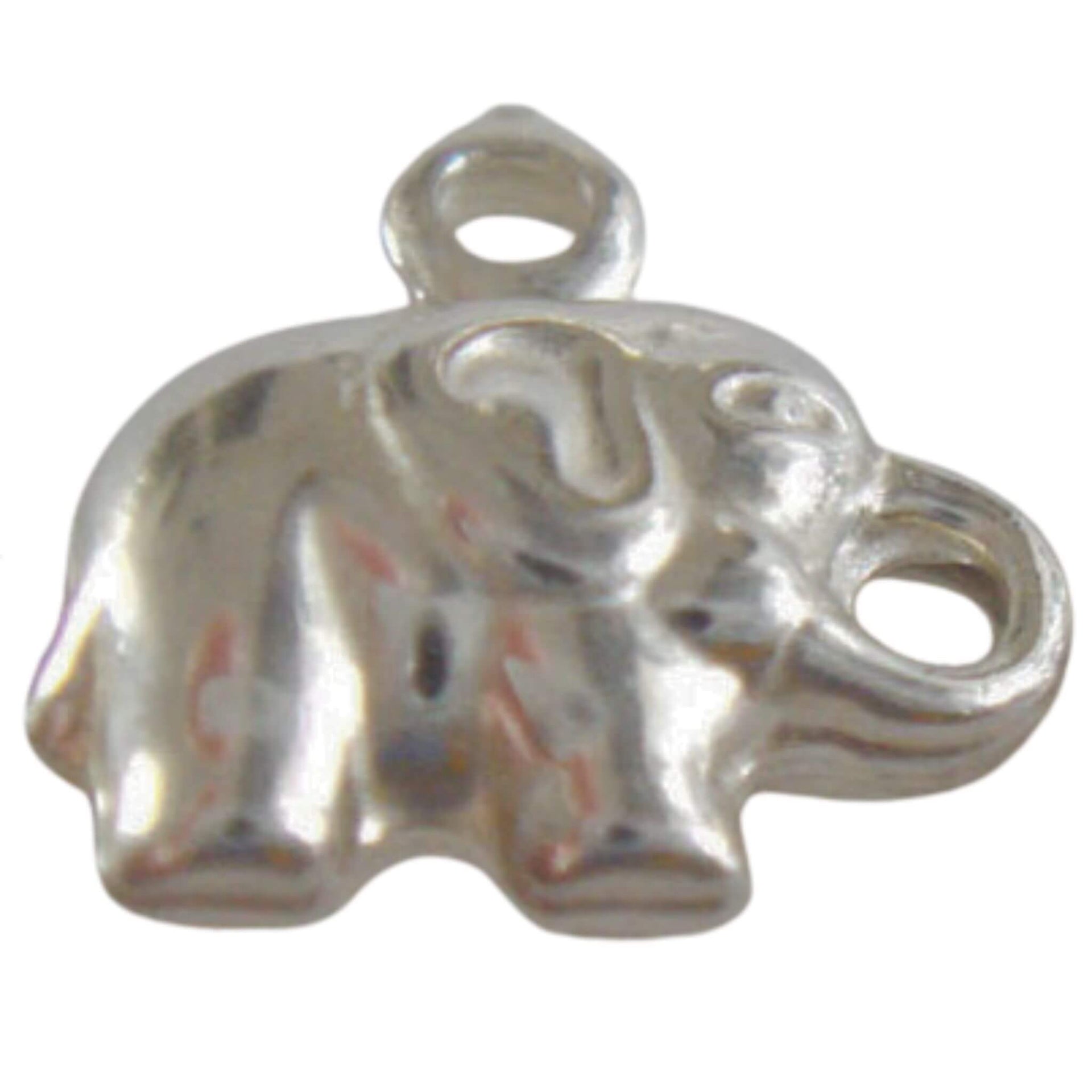 Charm elefante colgante de Plata de ley. Elefante de 1 cm alto x 1 cm ancho. Puede ir con anilla para poder colgarlo de una cadena o colgar con su cierre mosquetón de una pulsera de plata.