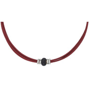 Collar gargantilla de cuero rojo y brillantes de cristal negro