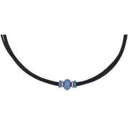 Collar gargantilla cuero negro y brillantes de cristal azul