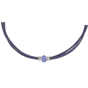 Collar gargantilla de cuero morado y brillantes de cristal morado