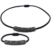 Set de pulsera y collar de cuero negro y tubo de strass negro