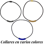 Collares de cuero multicolor y tubo de strass     