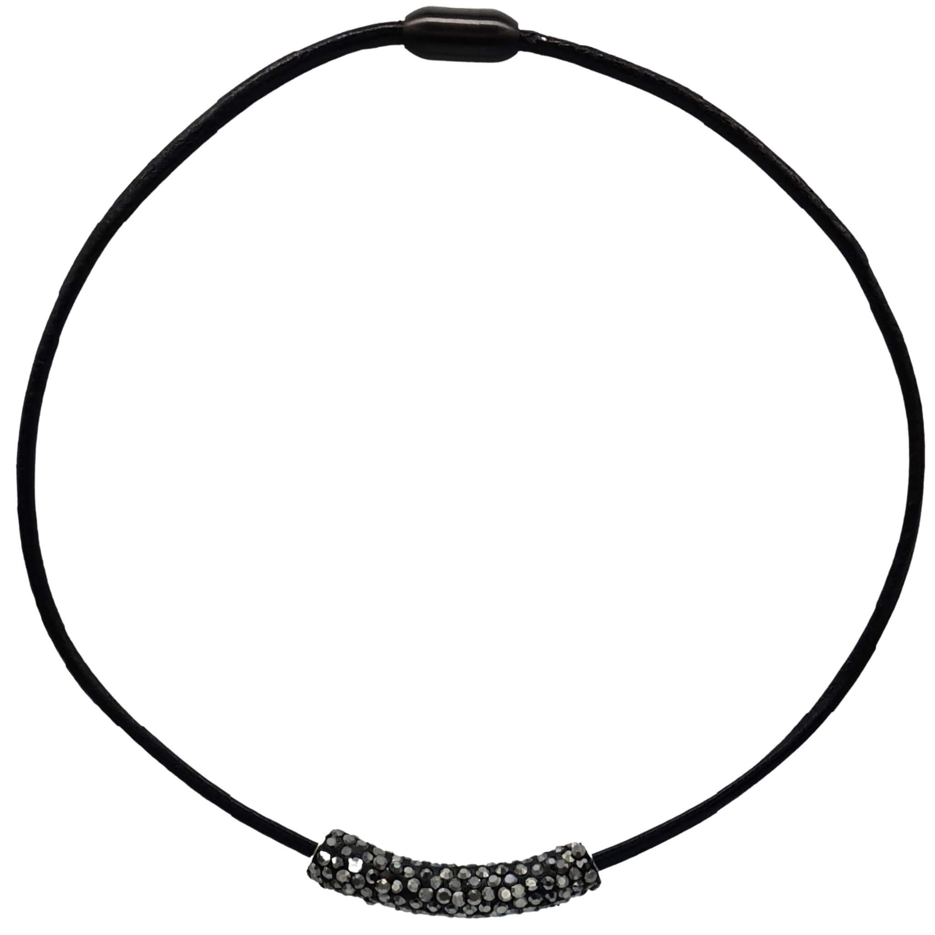 Collar gargantilla de cuero negro y tubo de strass negro