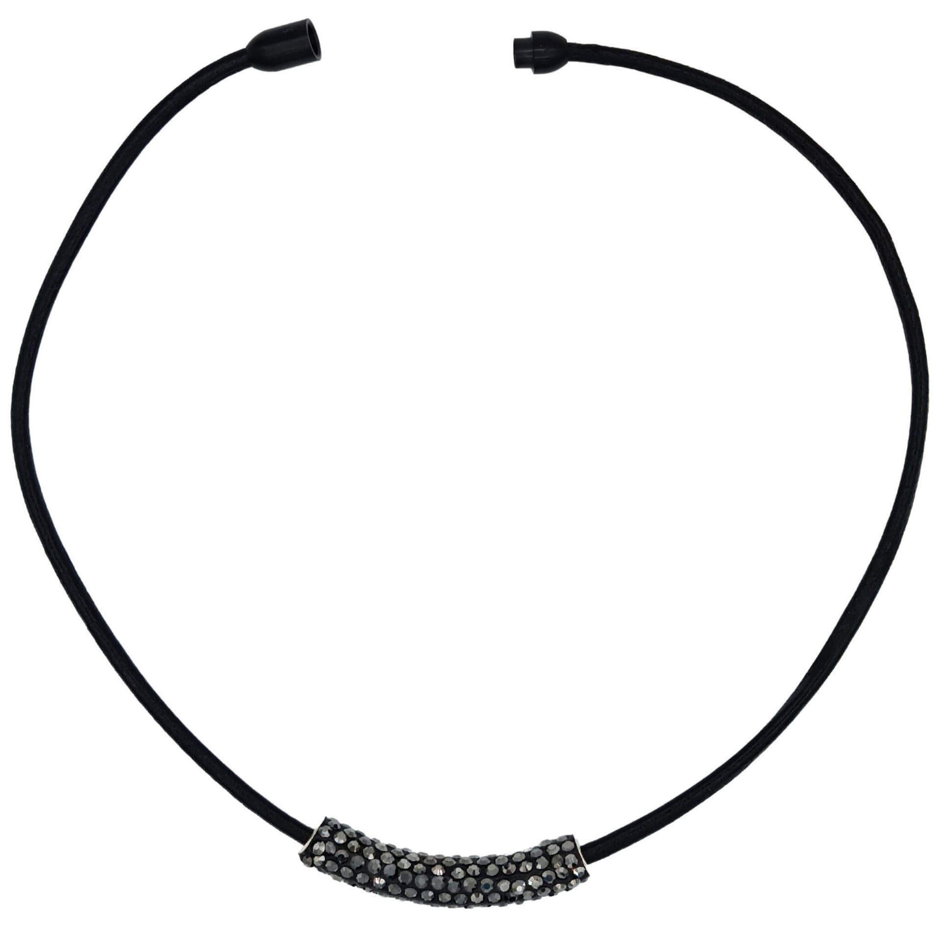 Collar gargantilla de cuero negro y tubo de strass negro