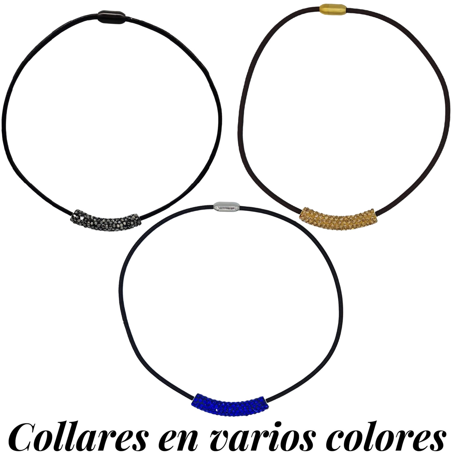 Collares gargantilla de cuero y tubo central de strass multicolor