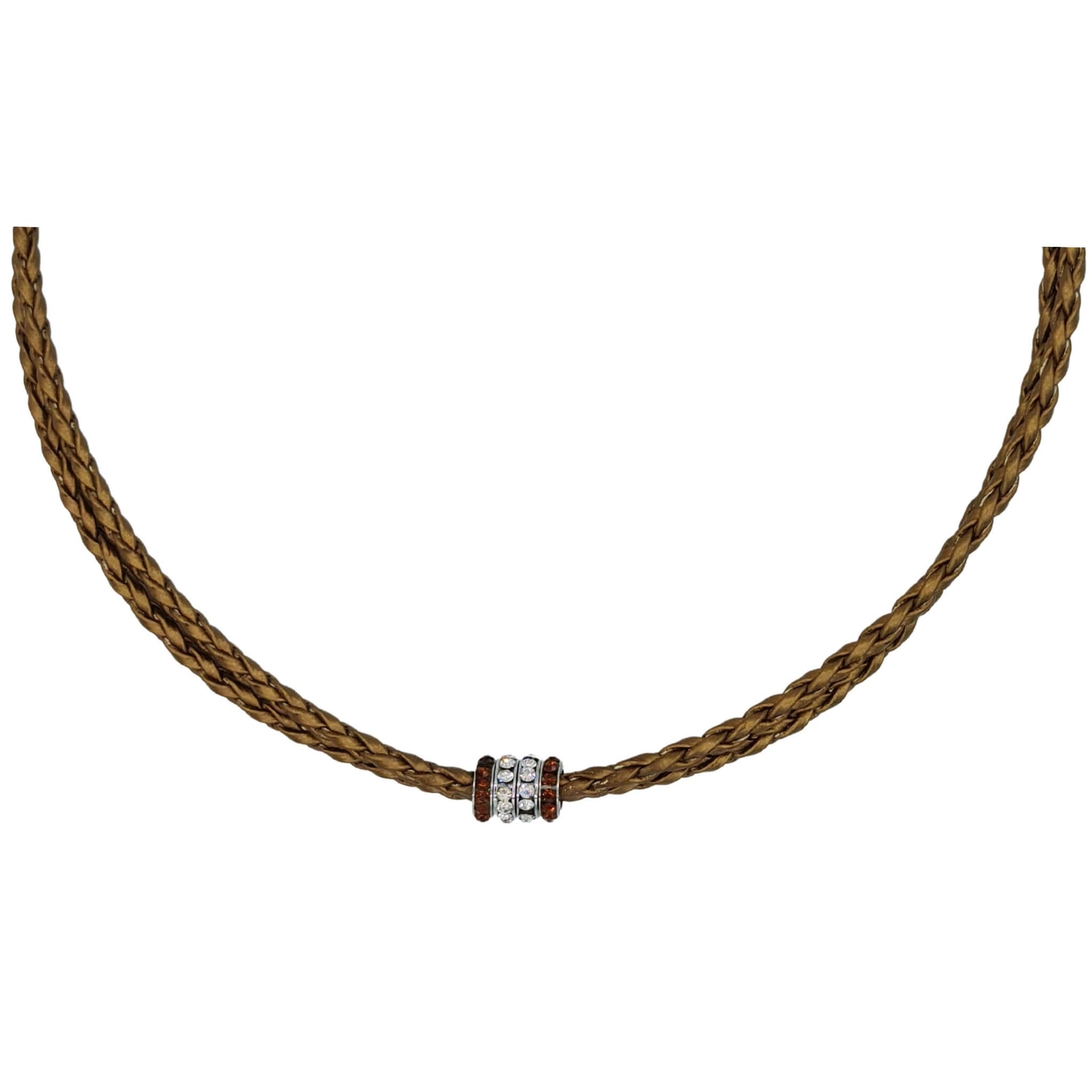 Collar gargantilla de cuero sintético trenzado dorado y rondelles