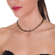 Collar gargantilla de cuero sintético trenzado dorado y rondelles