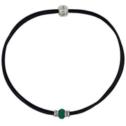 Collar gargantilla cuero negro y brillantes de cristal verde