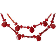 Collar de cristal rojo de doble tira y lágrimas colgantes