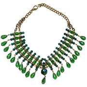 Collar de cristal de lágrimas verdes colgantes y cadena dorada