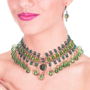 Collar de cristal de lágrimas verdes colgantes y cadena dorada