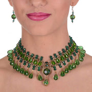 Collar de cristal de lágrimas verdes colgantes y cadena dorada