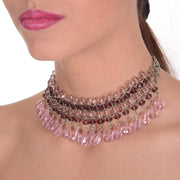 Collar de cristal de lágrimas rosas colgantes