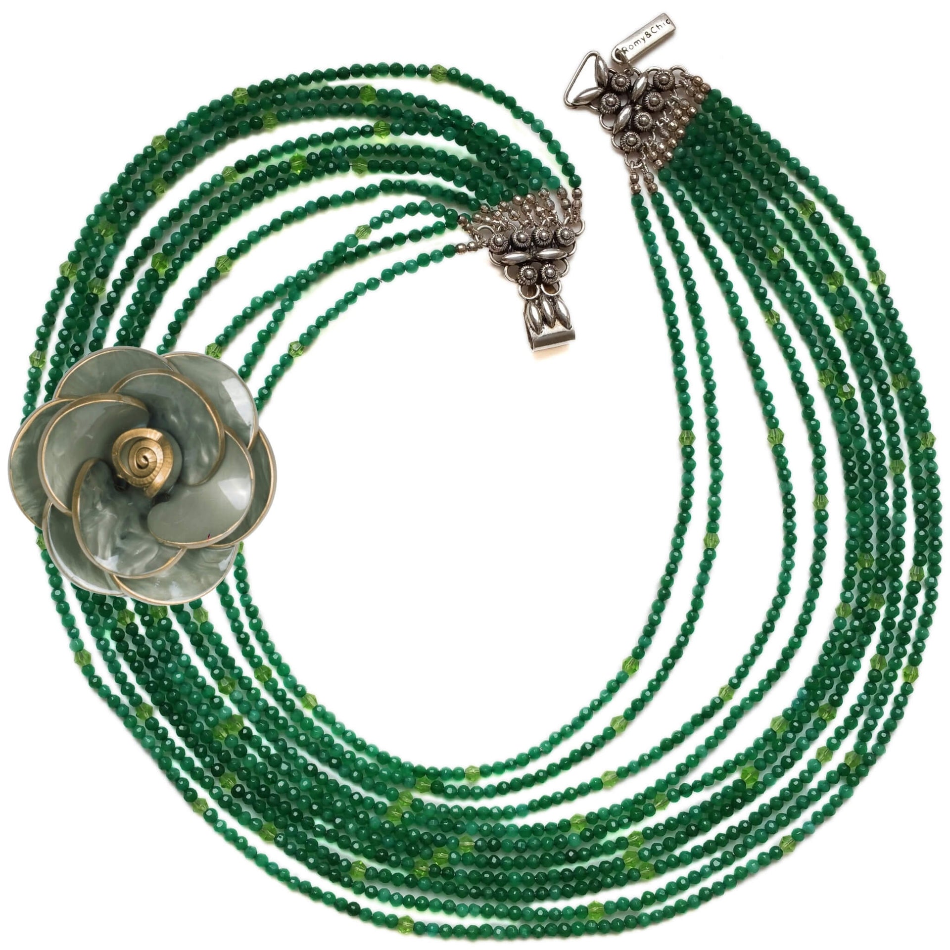 Collar de jade verde de 10 vueltas