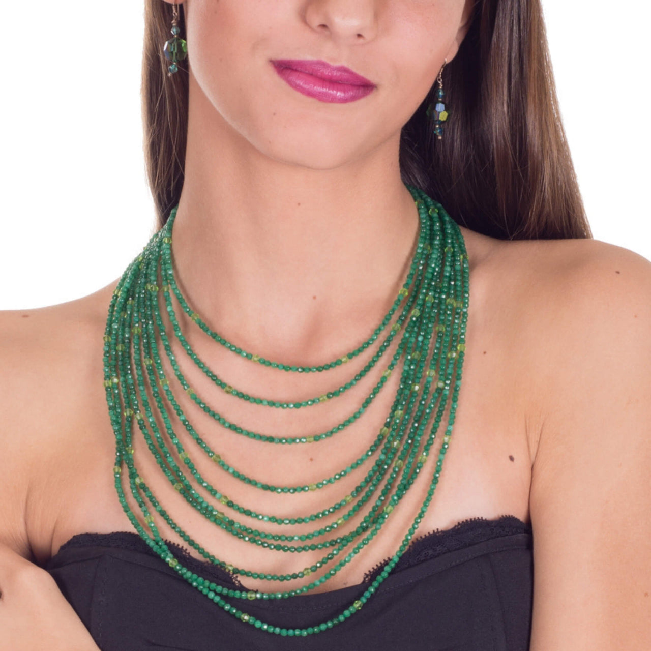 Collar de jade verde de 10 vueltas