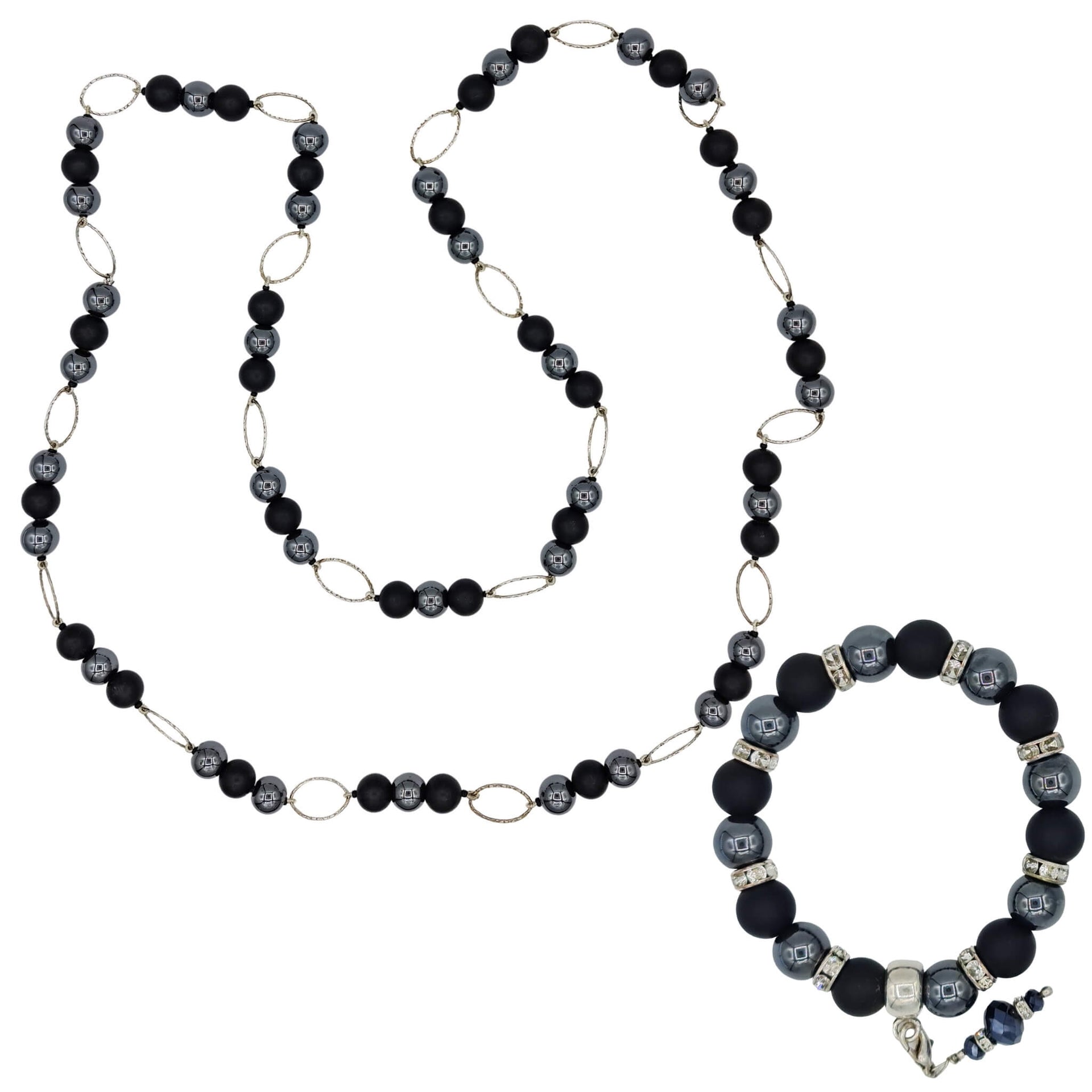 Set de Pulsera y collar de ónix mate y hematite y arandelas ovaladas