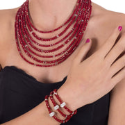 Set de collar de cristal rojo de 7 vueltas y pulsera a juego