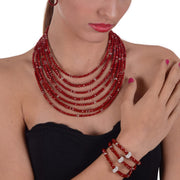 Set de collar de cristal rojo de 7 vueltas y pulsera a juego