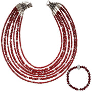 Set de collar de cristal rojo de 7 vueltas y pulsera a juego