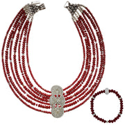 Set de collar de cristal rojo de 7 vueltas y pulsera a juego