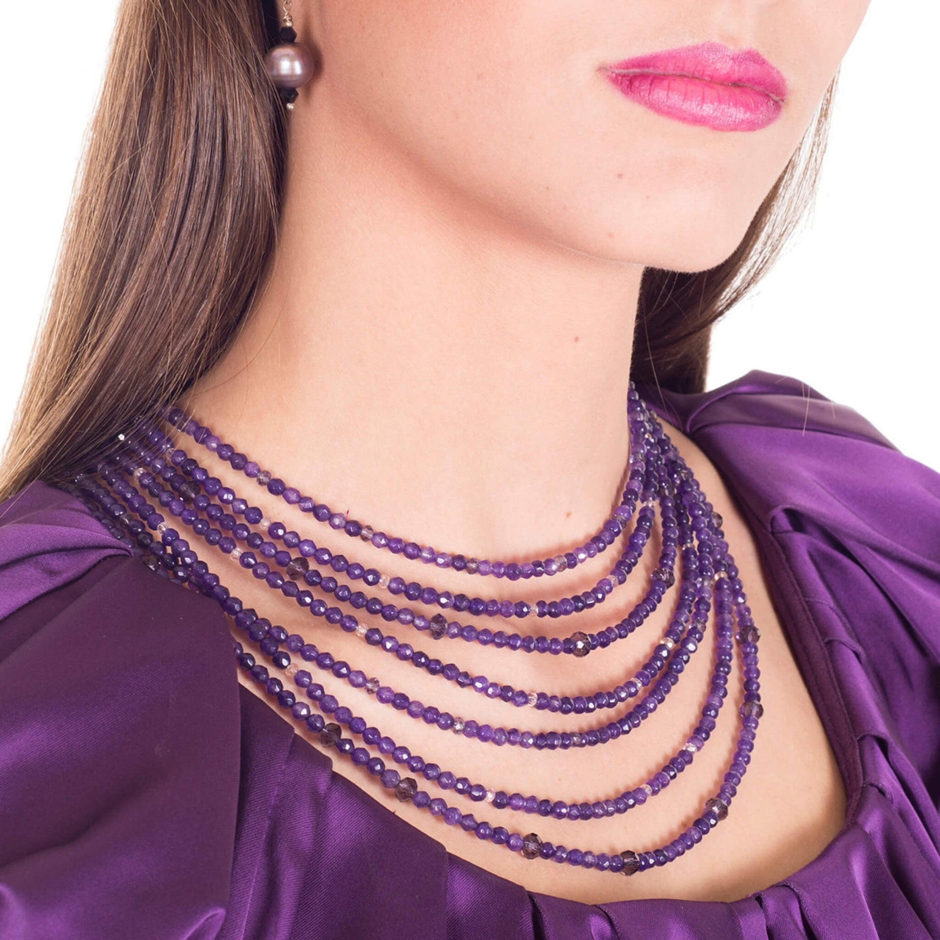 Collar de ágata morada de 7 vueltas