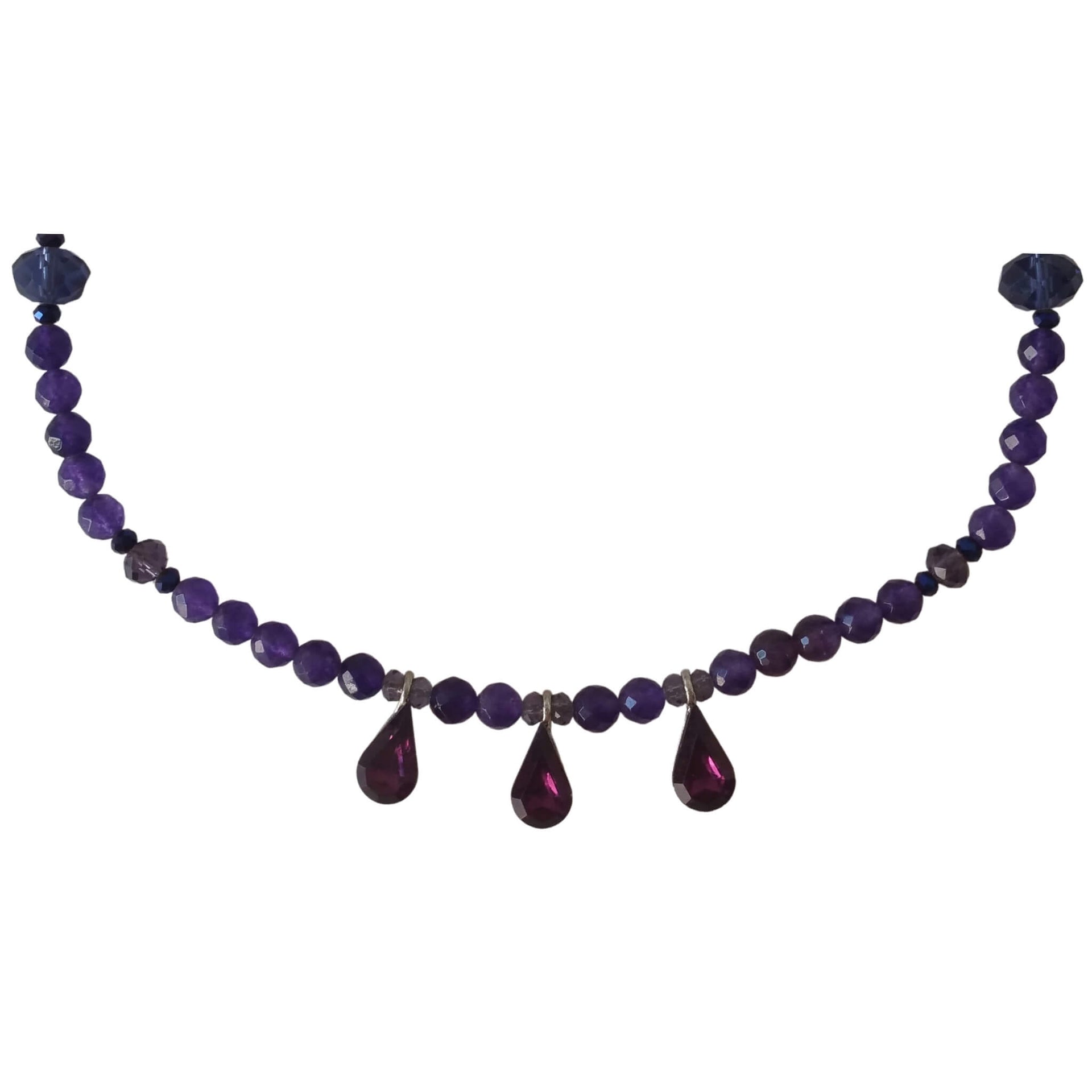 Collar gargantilla de ágata morada y 3 lágrimas de cristal