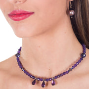 Collar gargantilla de ágata morada y 3 lágrimas de cristal