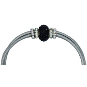 Pulsera de cuero gris plata y brillantes de cristal negros