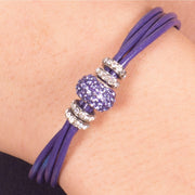 Pulsera de cuero morado y brillantes de cristal morado