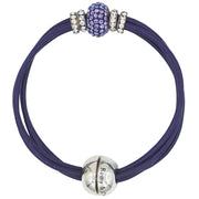 Pulsera de cuero morado y brillantes de cristal morado