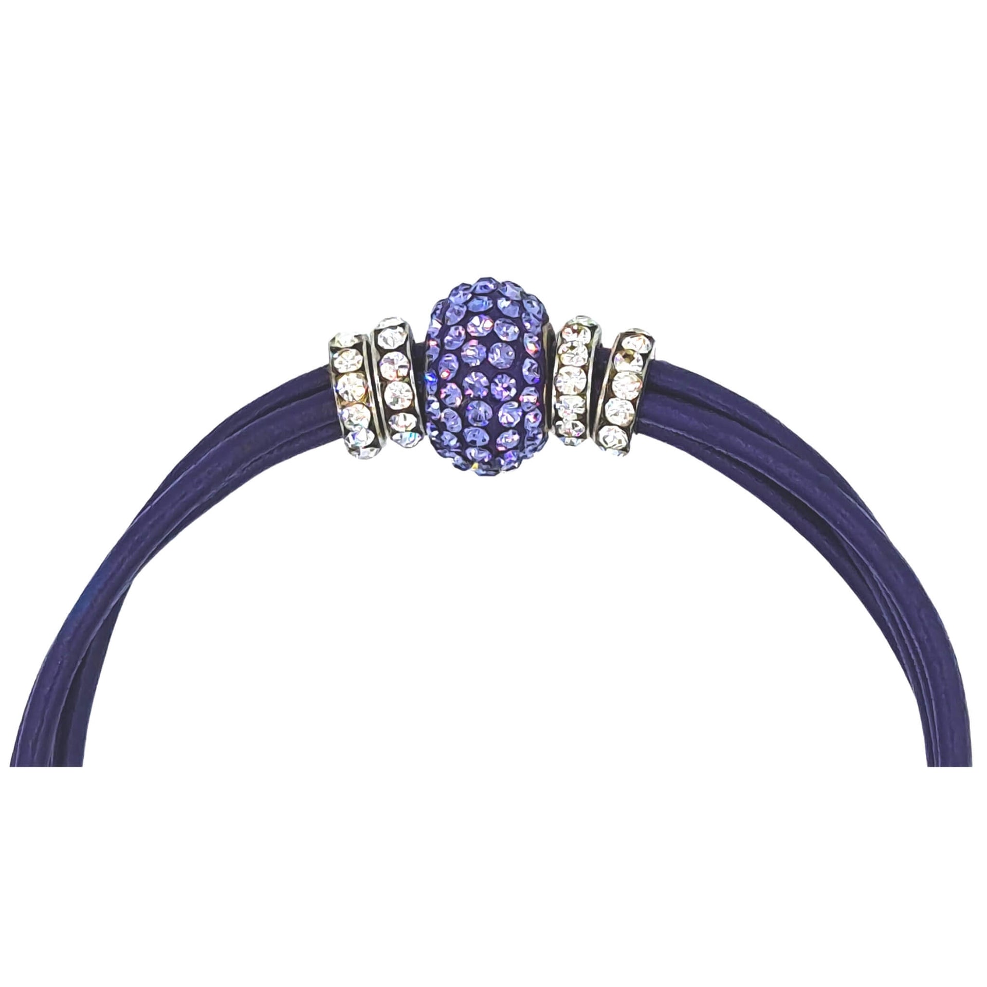 Pulsera de cuero morado y brillantes de cristal morado