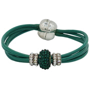 Pulsera de cuero verde y central de brillantes de cristal verde