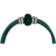 Pulsera de cuero verde y central de brillantes de cristal verde