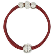 Pulsera de cuero rojo y brillantes de cristal blancos