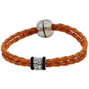 Pulsera de cuero sintético trenzado naranja y rondelles de stras centrales