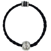 Pulsera de cuero sintético trenzado negro y rondelles de strass