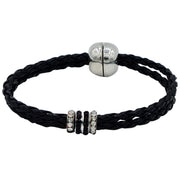 Pulsera de cuero sintético trenzado negro y rondelles de strass