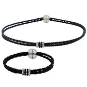 Set de Pulsera y collar gargantilla de de cuero sintético trenzado negro