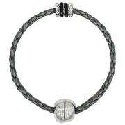 Pulsera de cuero sintético trenzado gris y rondelles de strass