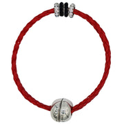 Pulsera de cuero sintético trenzado rojo y rondelles de strass