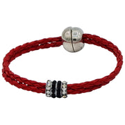 Pulsera de cuero sintético trenzado rojo y rondelles de strass