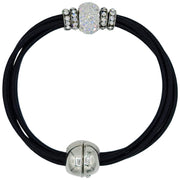 Pulsera de cuero negro y brillantes de cristal blancos