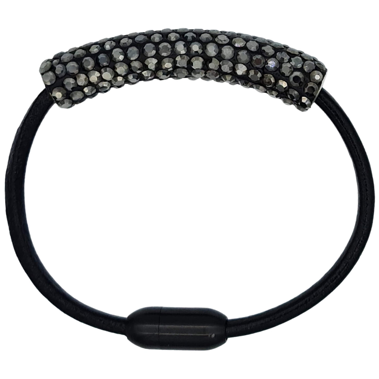 Pulsera de cuero negro y tubo de strass negro