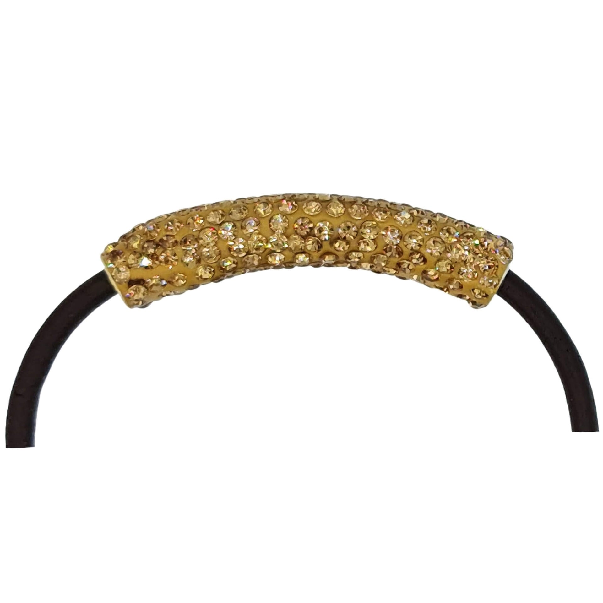 Pulsera de cuero marrón y tubo central de strass dorado