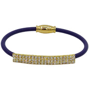 Pulsera de cuero morado con pieza dorada de brillantes de strass