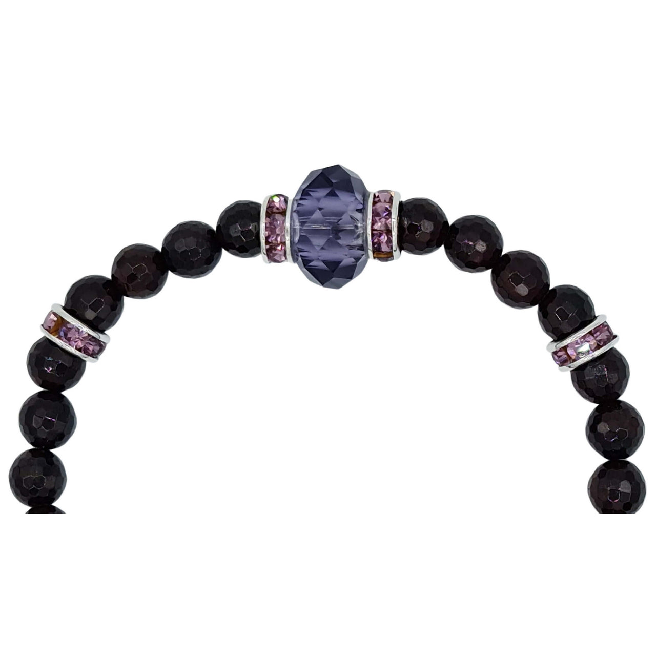 Pulsera de granate facetado y central de cristal fino morado