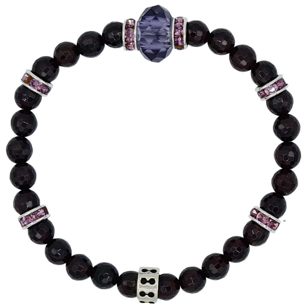 Pulsera de granate facetado y central de cristal fino morado