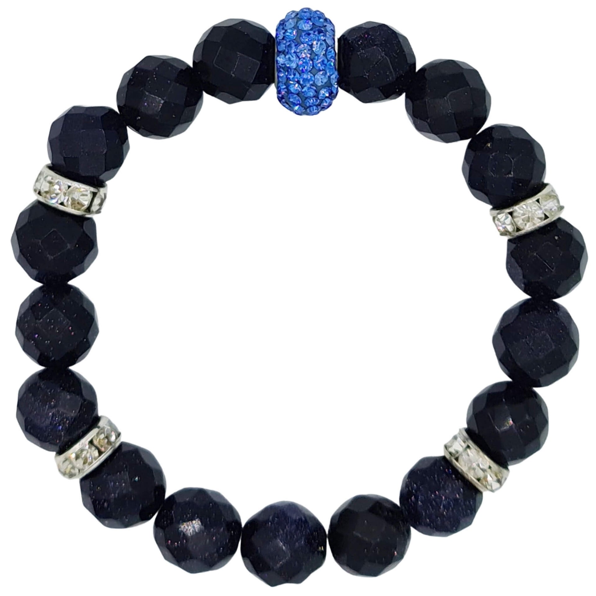 Pulsera de aventurina azul y central de brillantes de cristal celeste