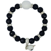 Pulsera de onix facetado negro y bola jade central en blanco